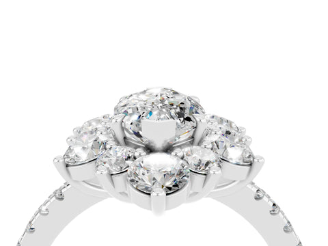 White gold Marquise Cut Cut Diamond Floral Halo Pave Band with Prong Setting_4