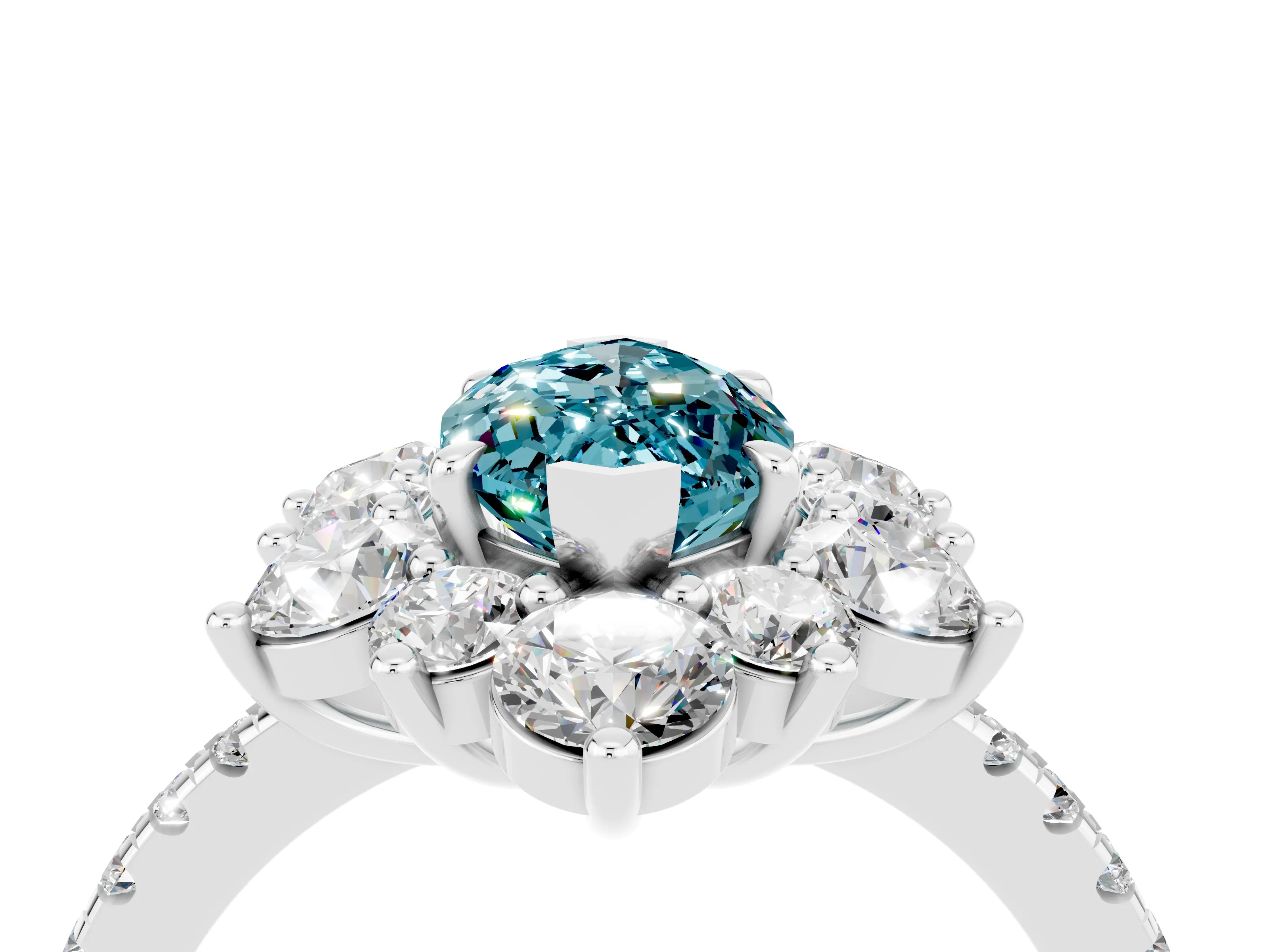 White gold Marquise Cut Cut Diamond Floral Halo Pave Band with Prong Setting_4