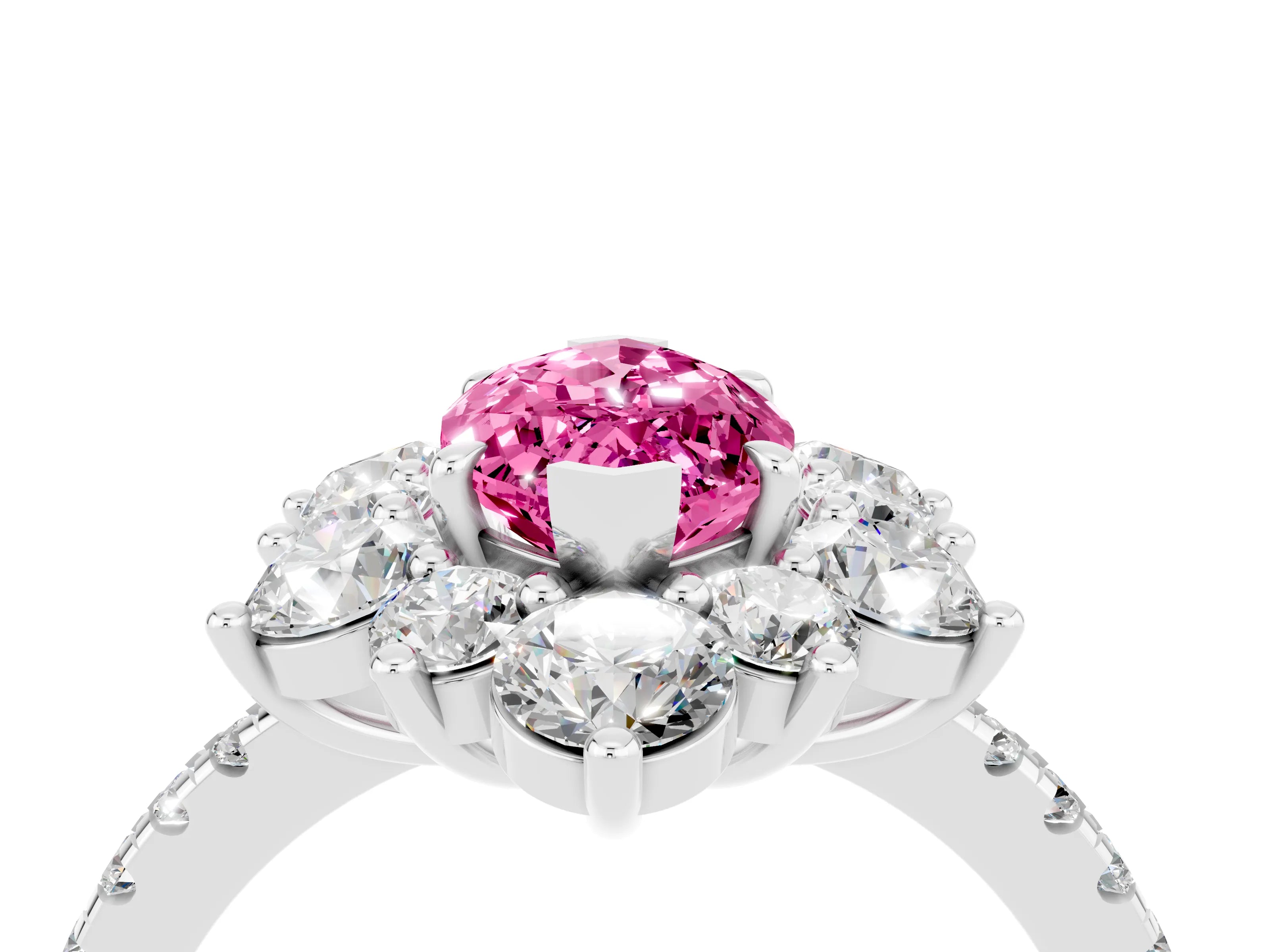 White gold Marquise Cut Cut Diamond Floral Halo Pave Band with Prong Setting_4