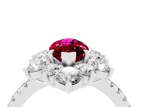 White gold Marquise Cut Cut Diamond Floral Halo Pave Band with Prong Setting_4