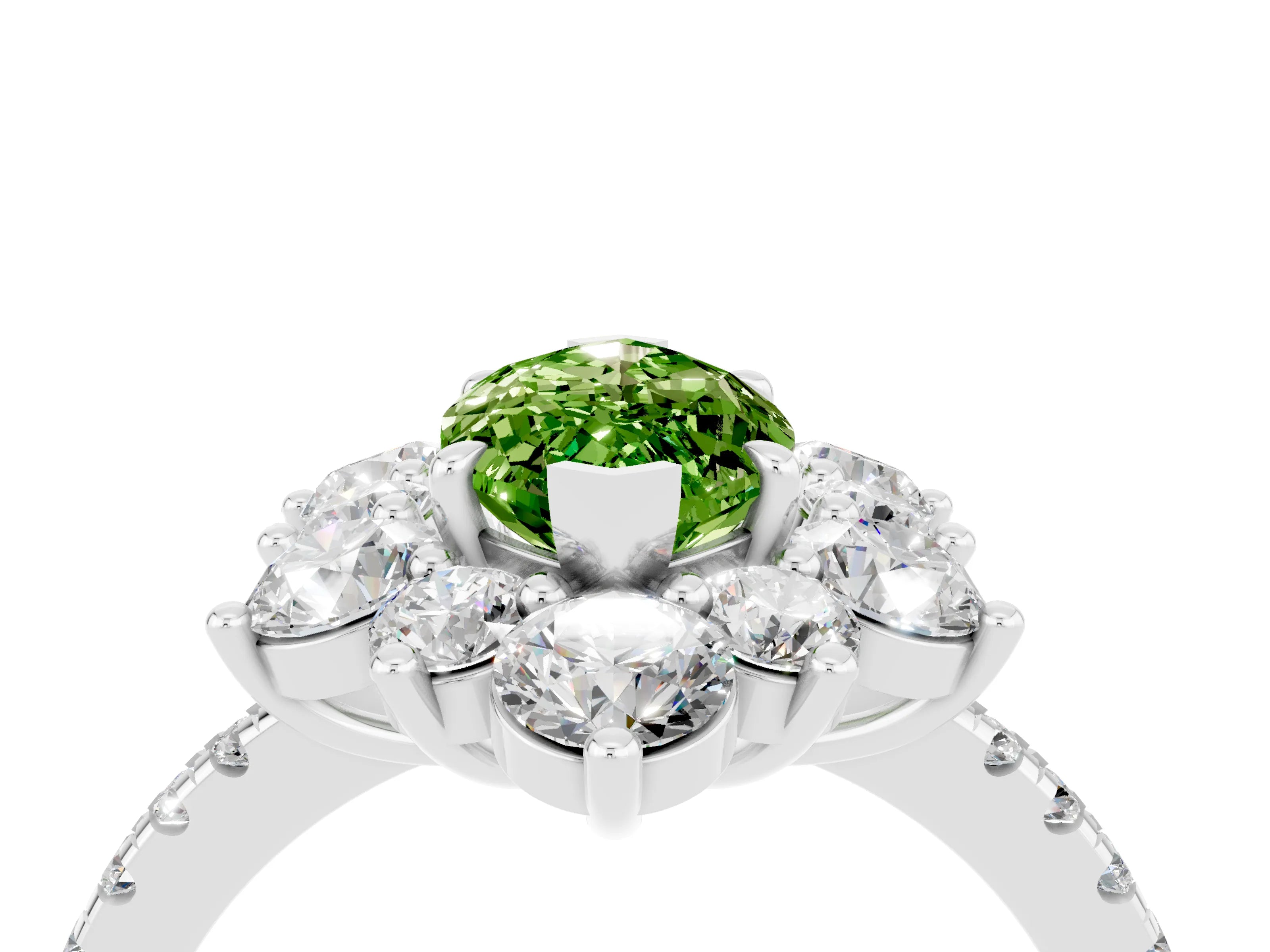 White gold Marquise Cut Cut Diamond Floral Halo Pave Band with Prong Setting_4