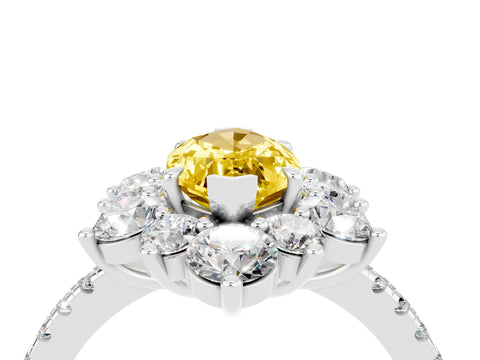 White gold Marquise Cut Cut Diamond Floral Halo Pave Band with Prong Setting_4
