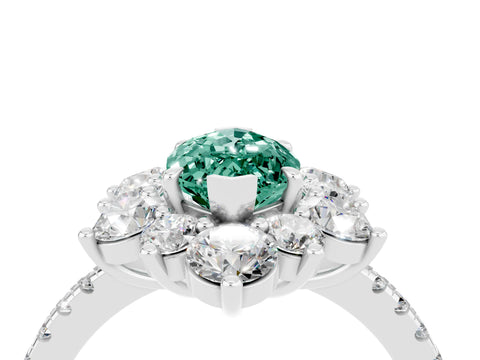 White gold Marquise Cut Cut Diamond Floral Halo Pave Band with Prong Setting_4