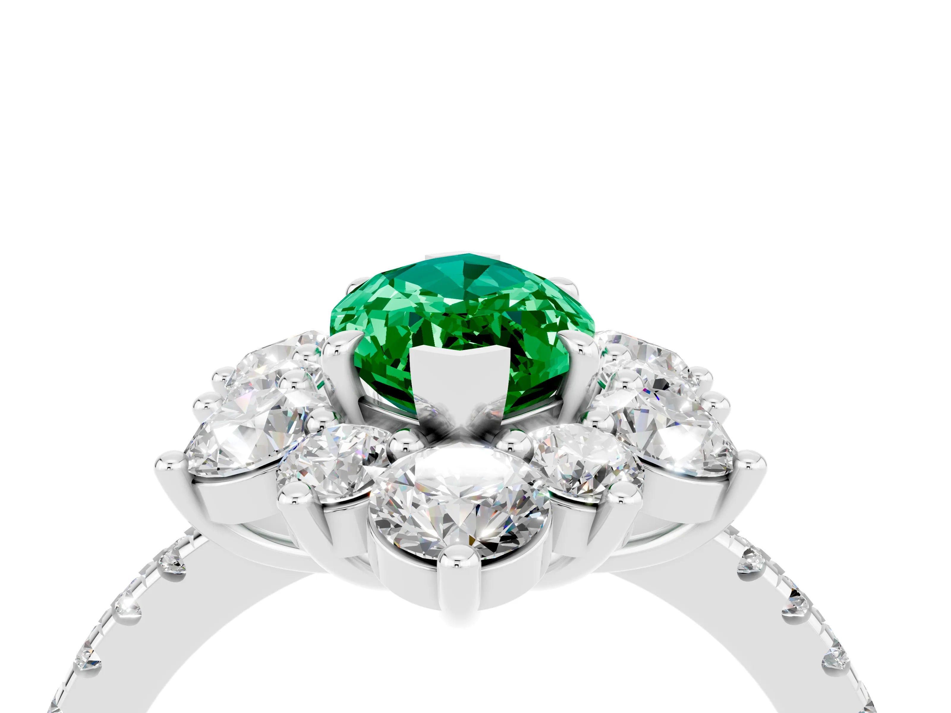 White gold Marquise Cut Cut Diamond Floral Halo Pave Band with Prong Setting_4