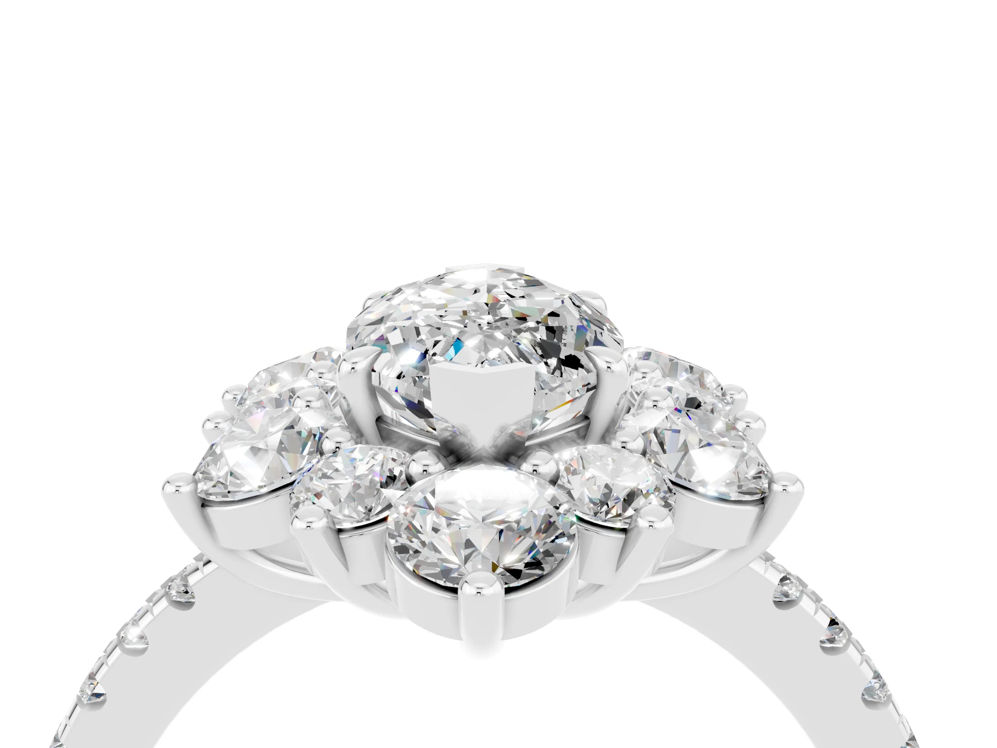 White gold Marquise Cut Cut Diamond Floral Halo Pave Band with Prong Setting_4