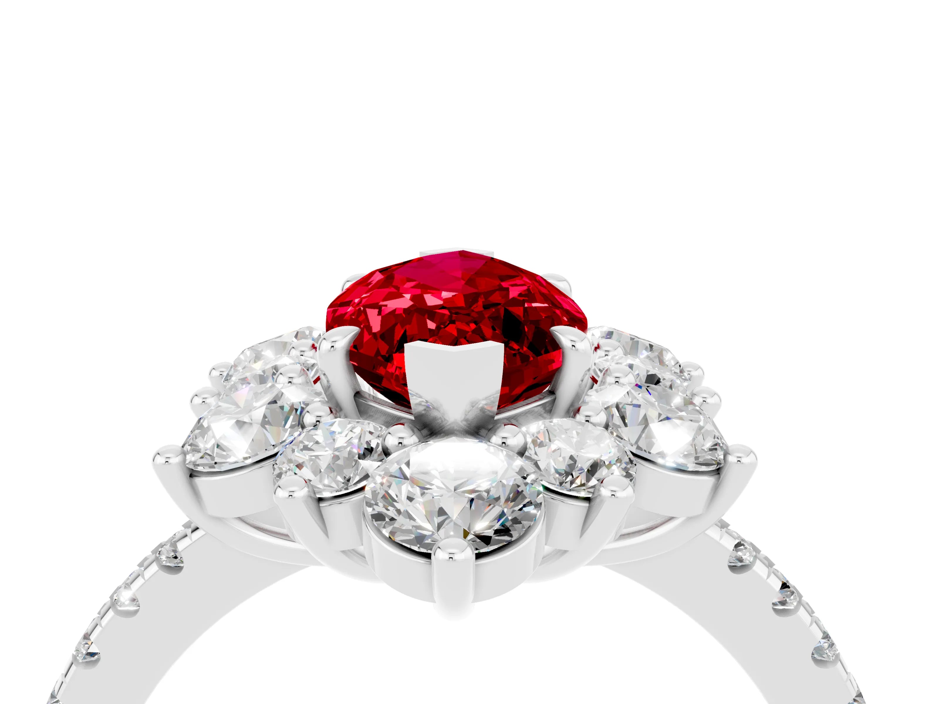 White gold Marquise Cut Cut Diamond Floral Halo Pave Band with Prong Setting_4