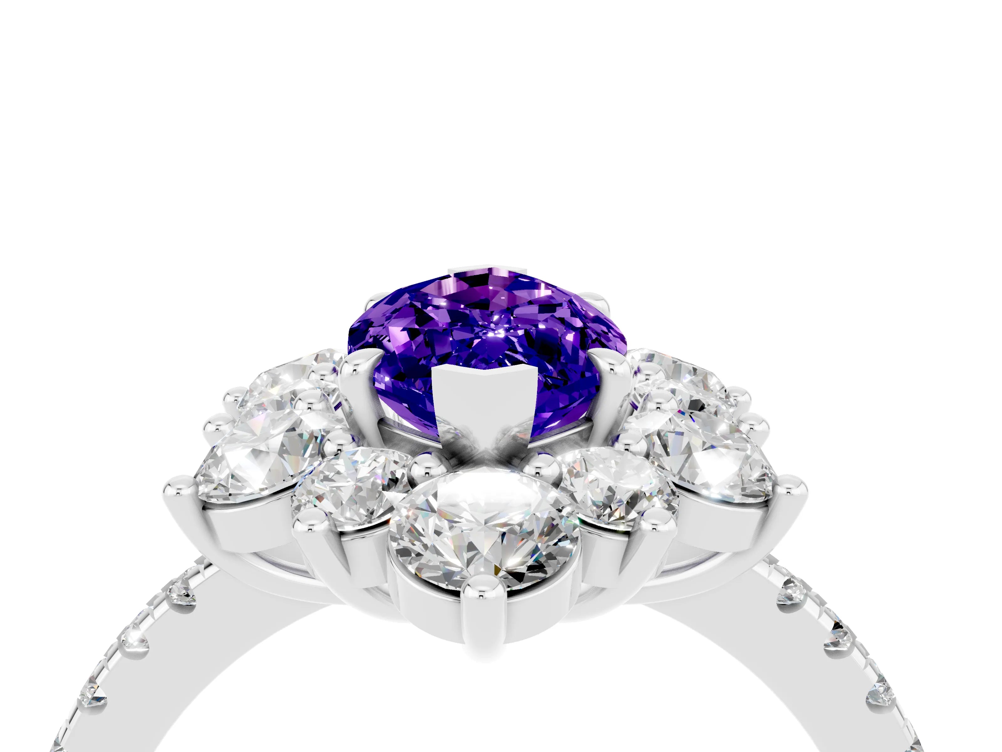 White gold Marquise Cut Cut Diamond Floral Halo Pave Band with Prong Setting_4