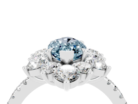 White gold Marquise Cut Cut Diamond Floral Halo Pave Band with Prong Setting_4