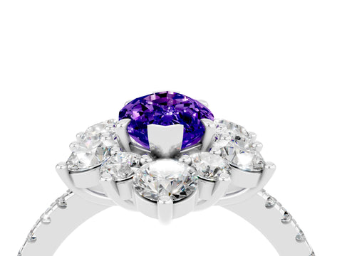 White gold Marquise Cut Cut Diamond Floral Halo Pave Band with Prong Setting_4