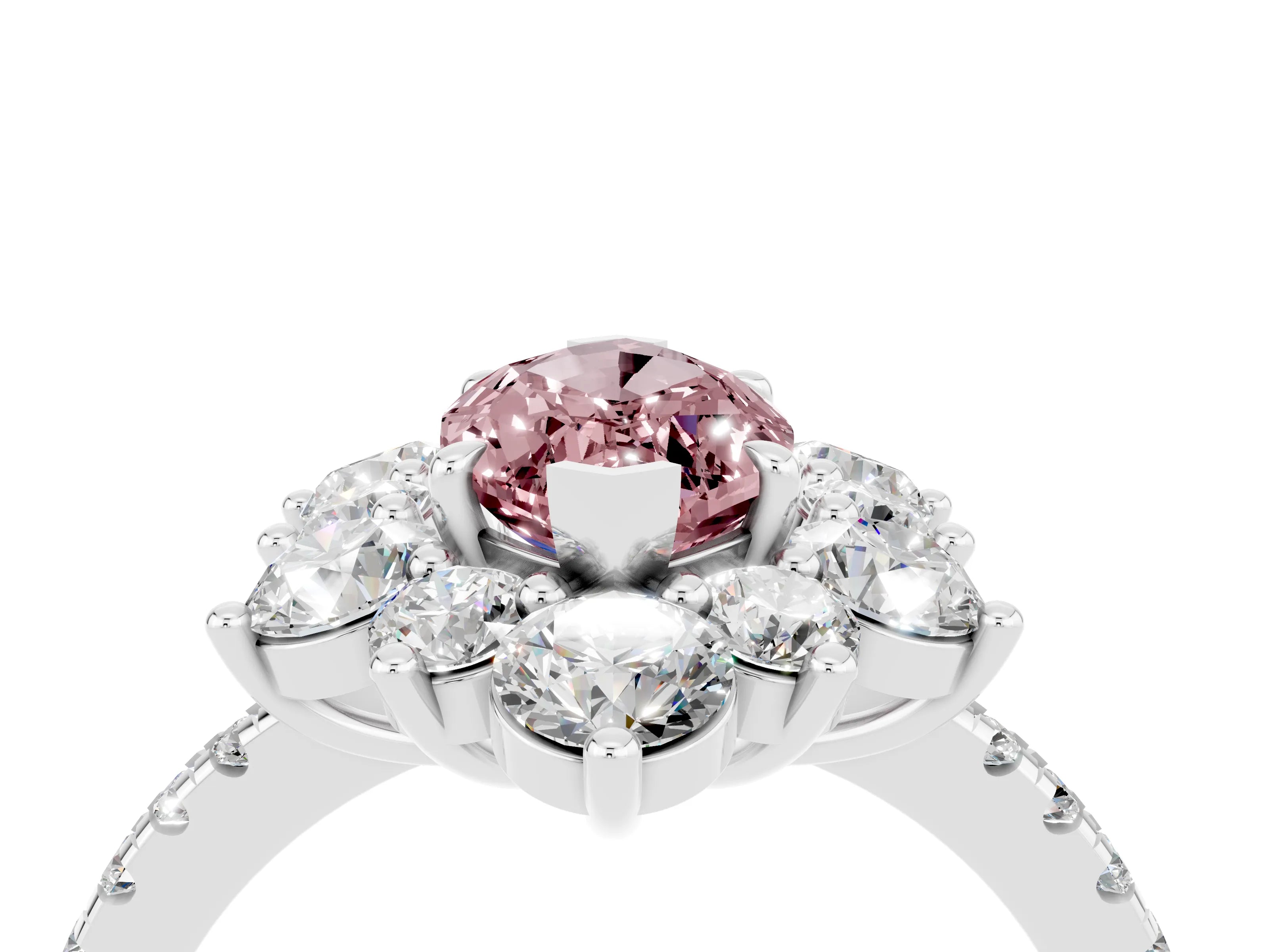 White gold Marquise Cut Cut Diamond Floral Halo Pave Band with Prong Setting_4