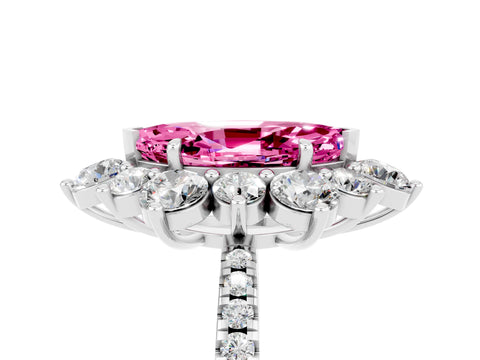 White gold Marquise Cut Cut Diamond Floral Halo Pave Band with Prong Setting_5