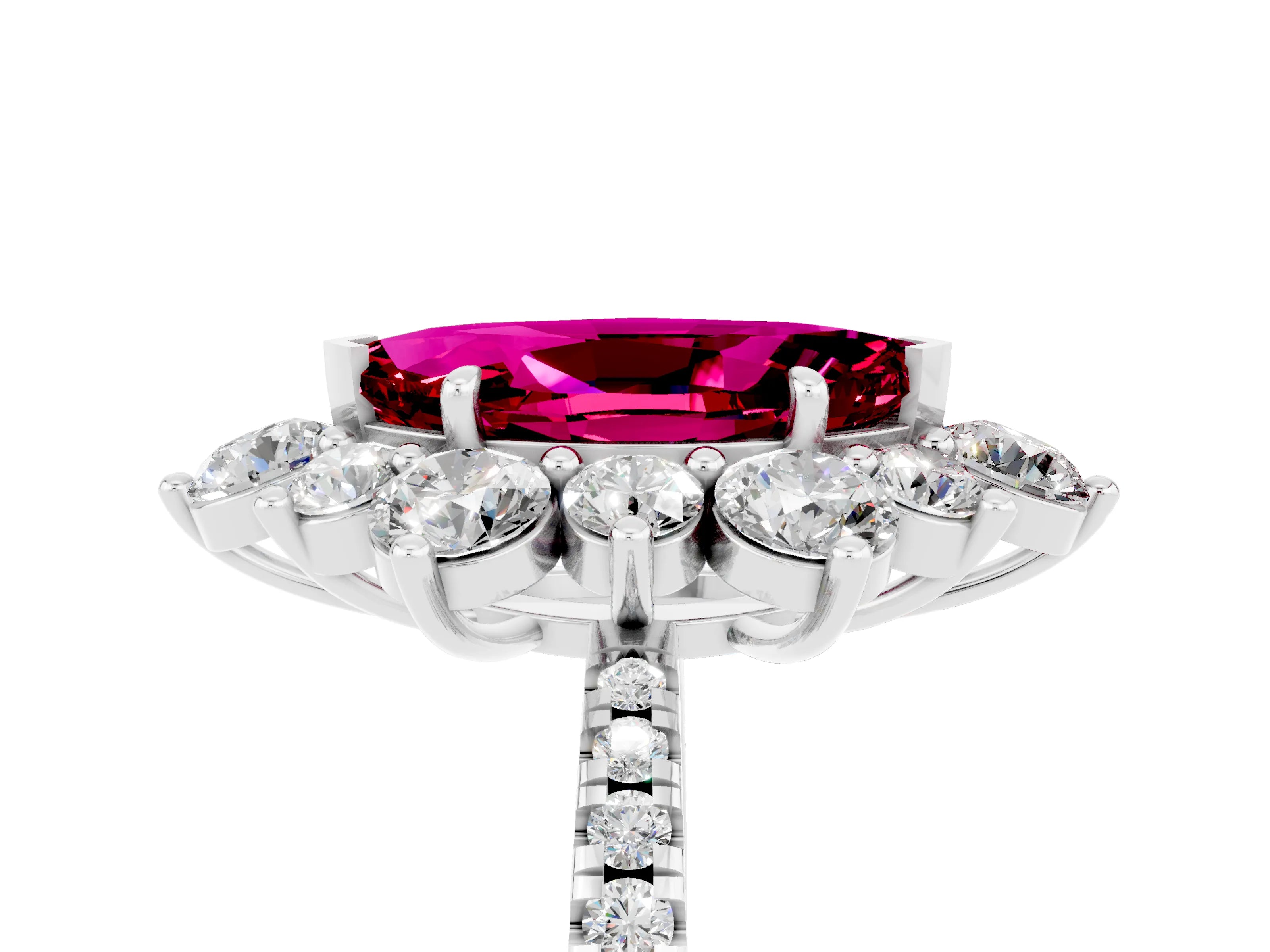 White gold Marquise Cut Cut Diamond Floral Halo Pave Band with Prong Setting_5