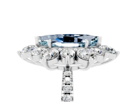 White gold Marquise Cut Cut Diamond Floral Halo Pave Band with Prong Setting_5