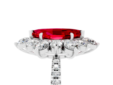 White gold Marquise Cut Cut Diamond Floral Halo Pave Band with Prong Setting_5