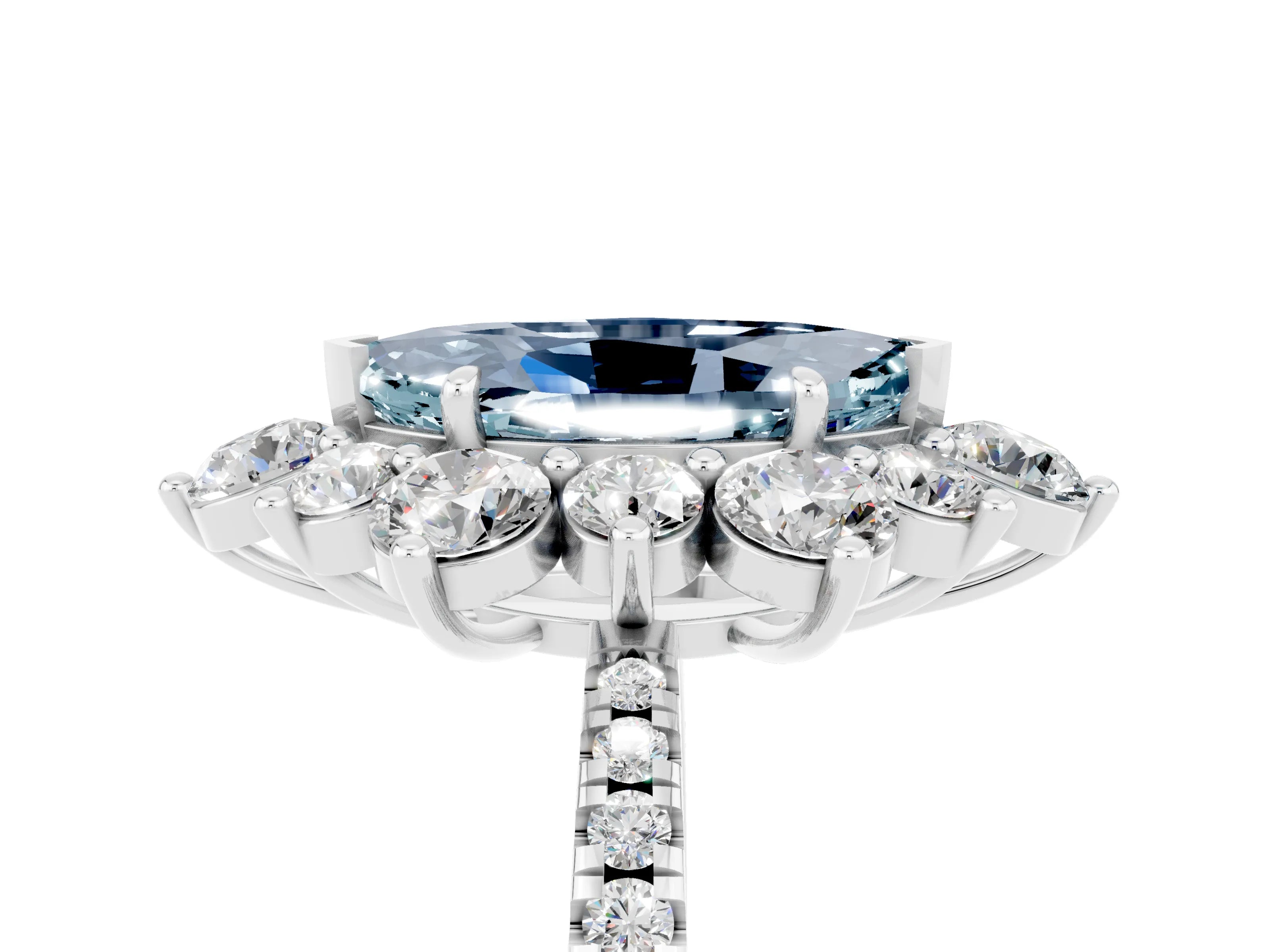 White gold Marquise Cut Cut Diamond Floral Halo Pave Band with Prong Setting_5