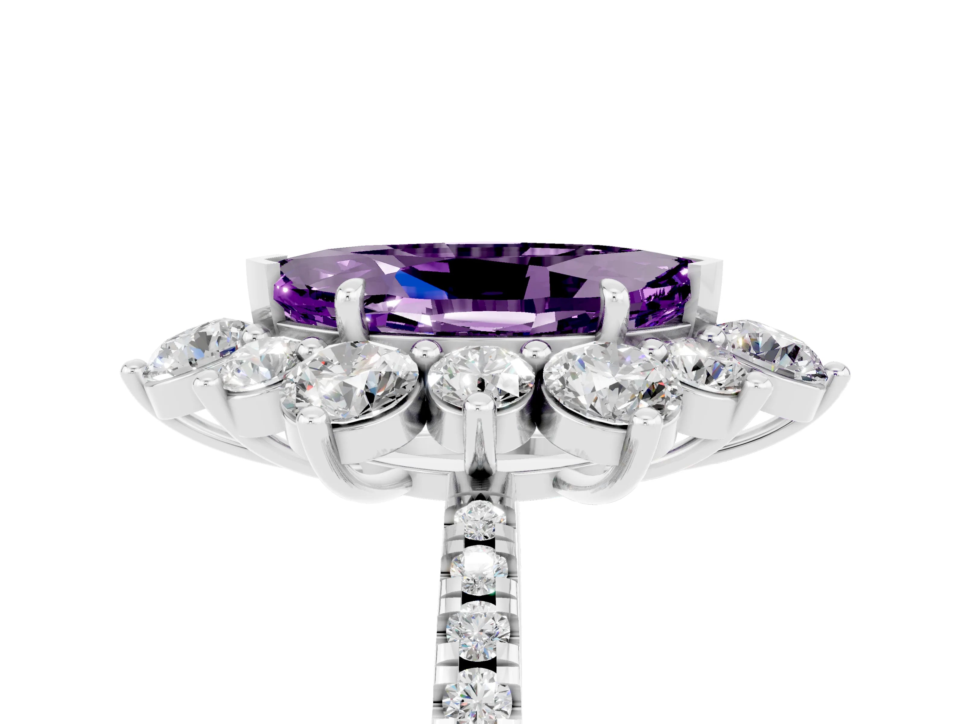 White gold Marquise Cut Cut Diamond Floral Halo Pave Band with Prong Setting_5