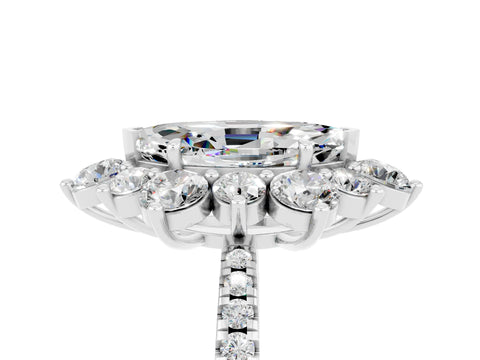 White gold Marquise Cut Cut Diamond Floral Halo Pave Band with Prong Setting_5