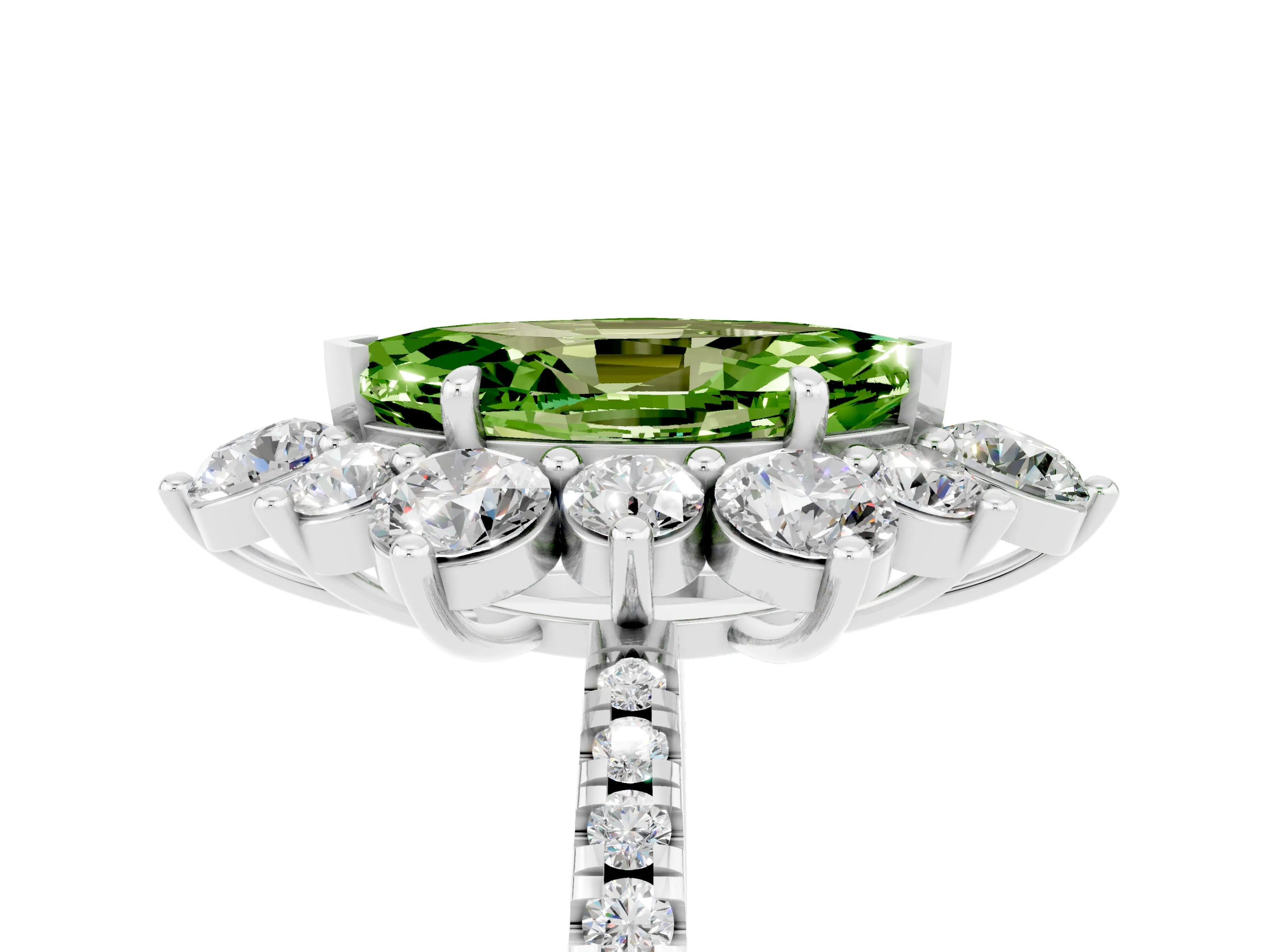 White gold Marquise Cut Cut Diamond Floral Halo Pave Band with Prong Setting_5