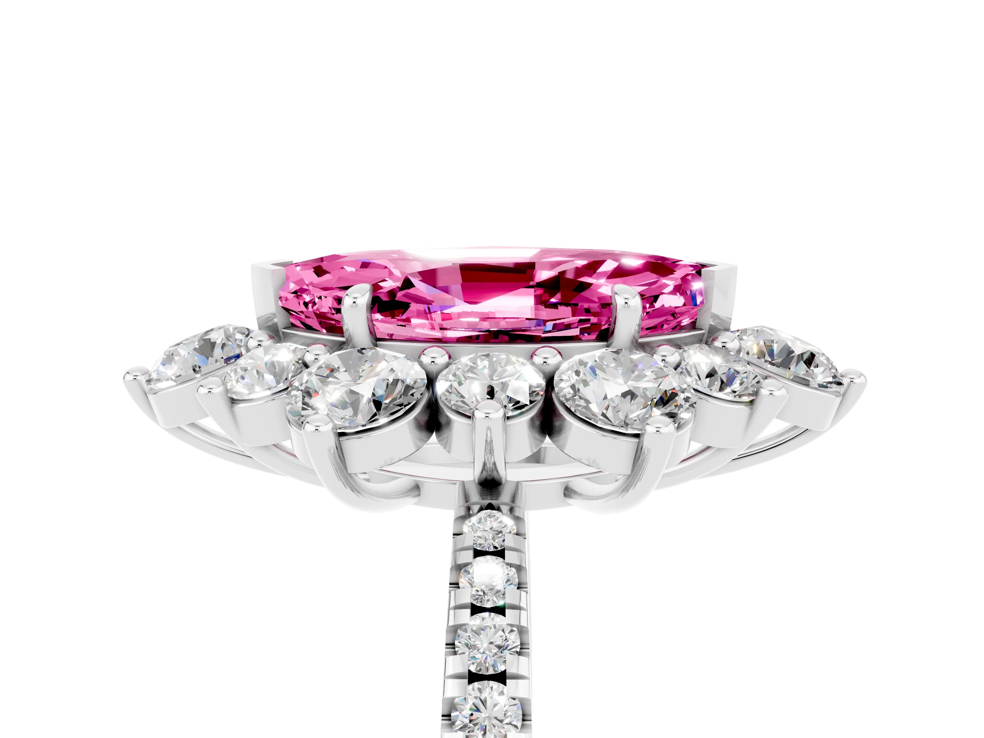White gold Marquise Cut Cut Diamond Floral Halo Pave Band with Prong Setting_5