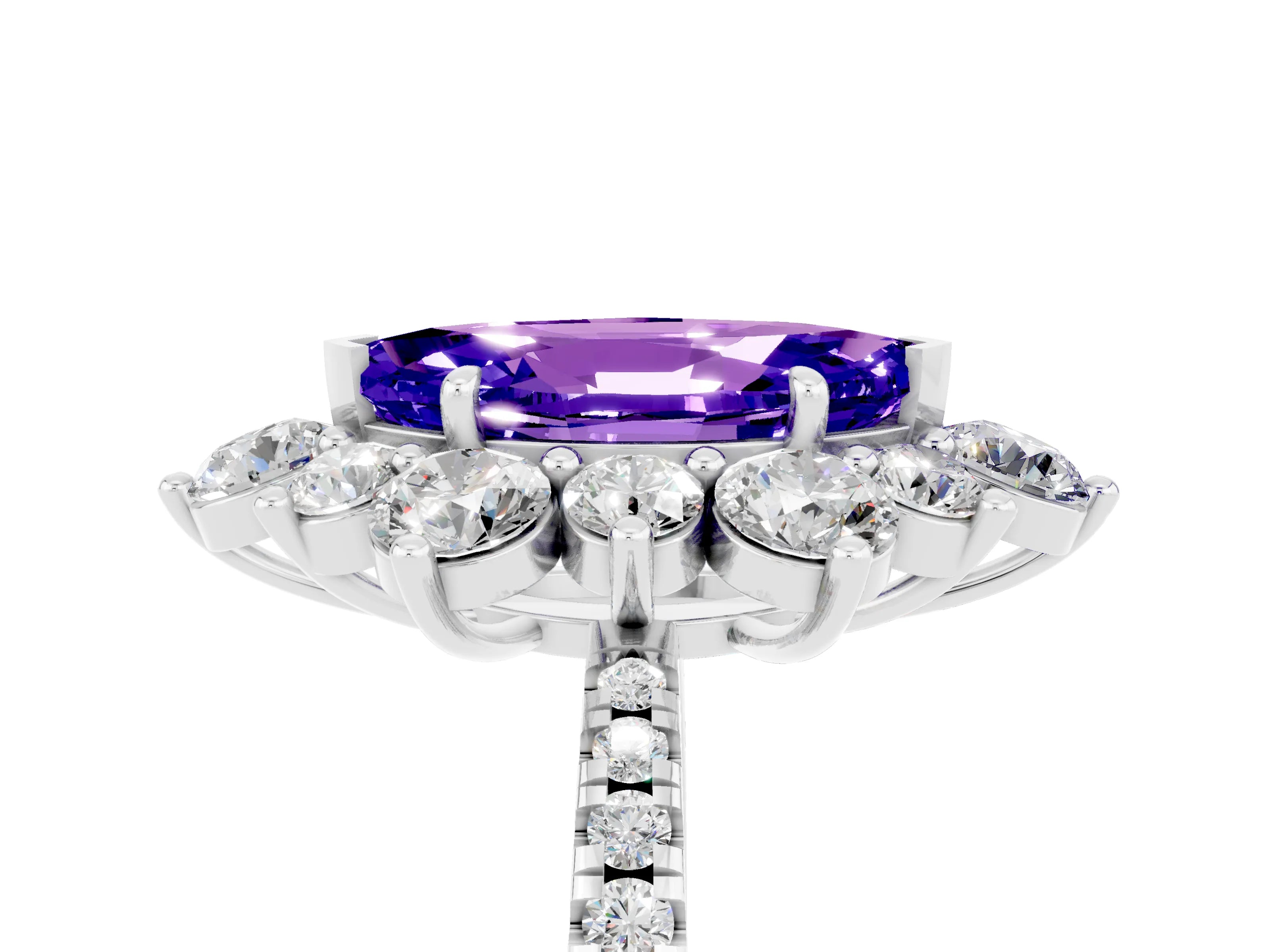 White gold Marquise Cut Cut Diamond Floral Halo Pave Band with Prong Setting_5