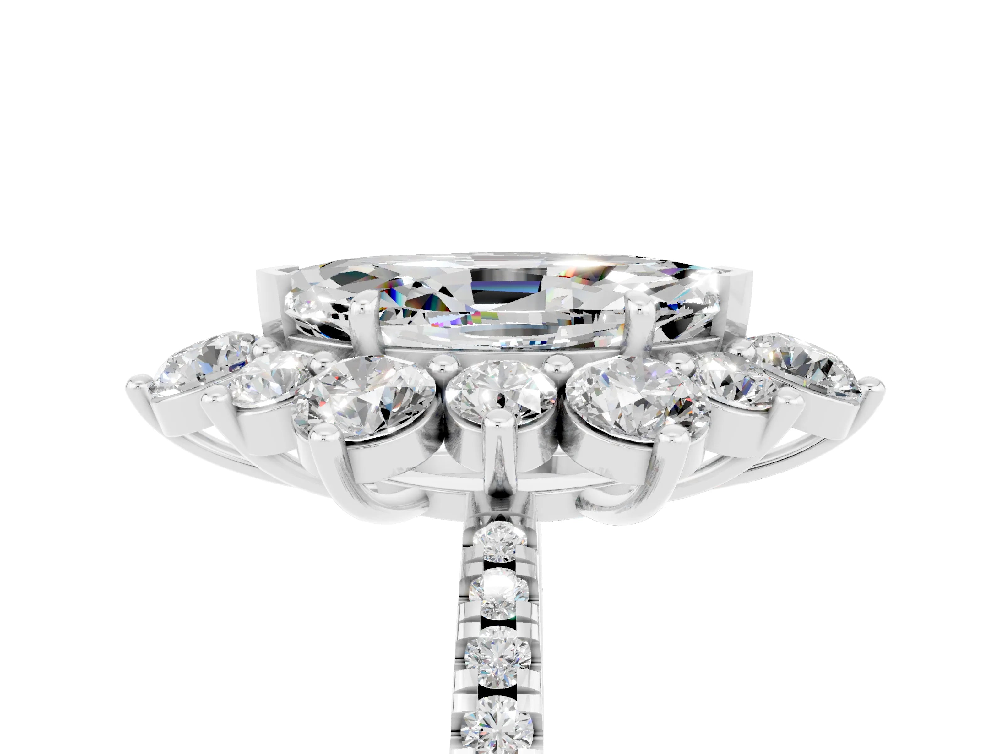 White gold Marquise Cut Cut Diamond Floral Halo Pave Band with Prong Setting_5