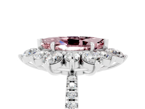 White gold Marquise Cut Cut Diamond Floral Halo Pave Band with Prong Setting_5