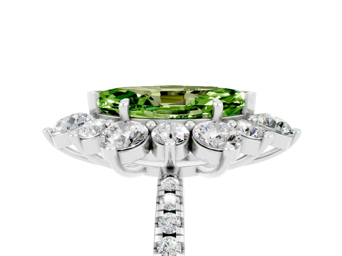 White gold Marquise Cut Cut Diamond Floral Halo Pave Band with Prong Setting_5