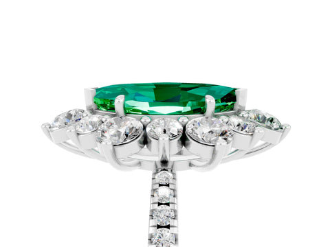 White gold Marquise Cut Cut Diamond Floral Halo Pave Band with Prong Setting_5