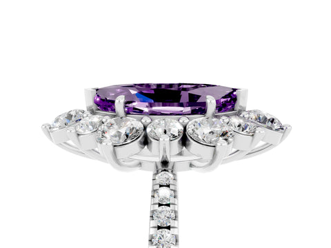 White gold Marquise Cut Cut Diamond Floral Halo Pave Band with Prong Setting_5