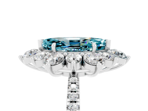 White gold Marquise Cut Cut Diamond Floral Halo Pave Band with Prong Setting_5