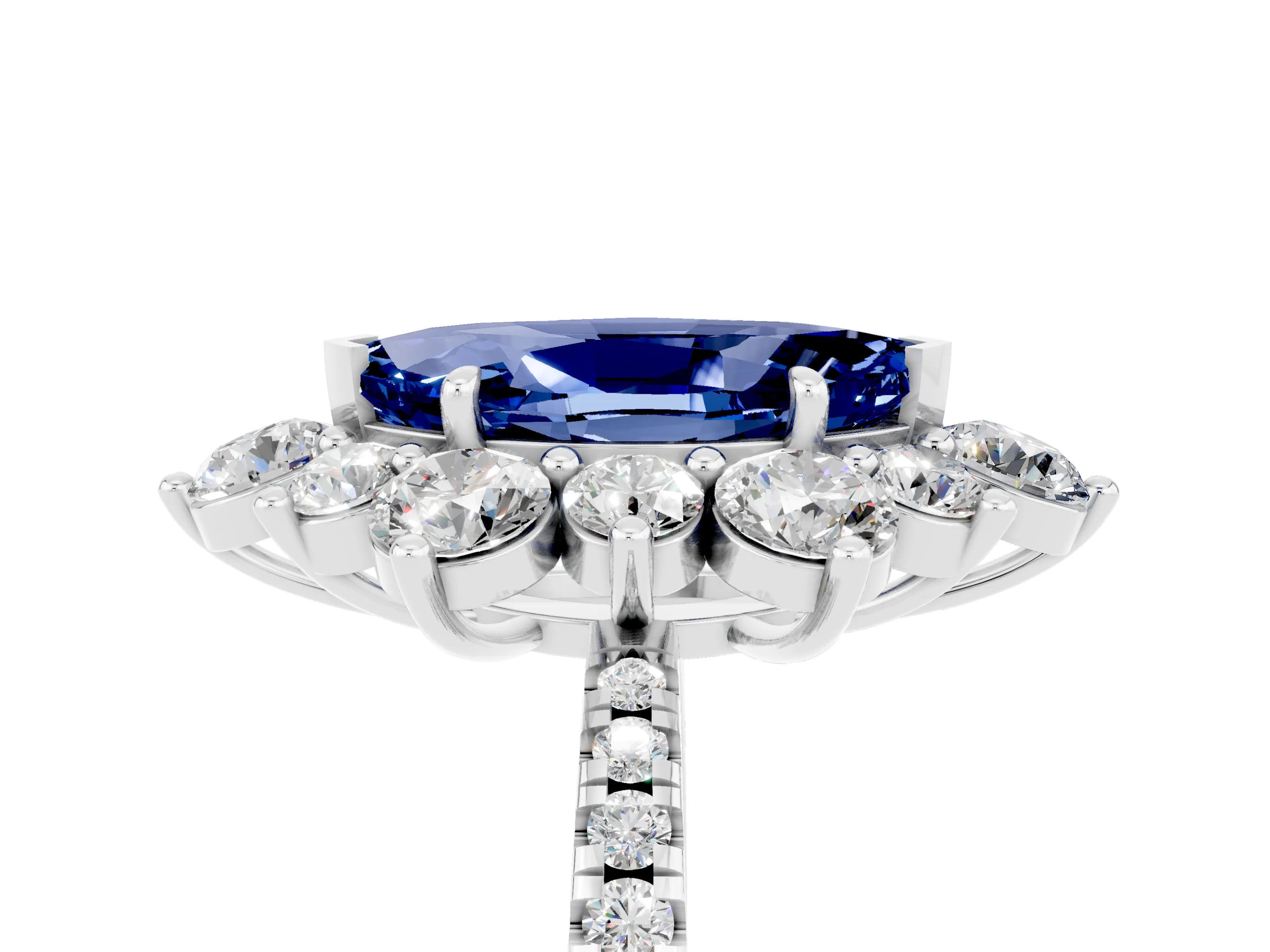 White gold Marquise Cut Cut Diamond Floral Halo Pave Band with Prong Setting_5