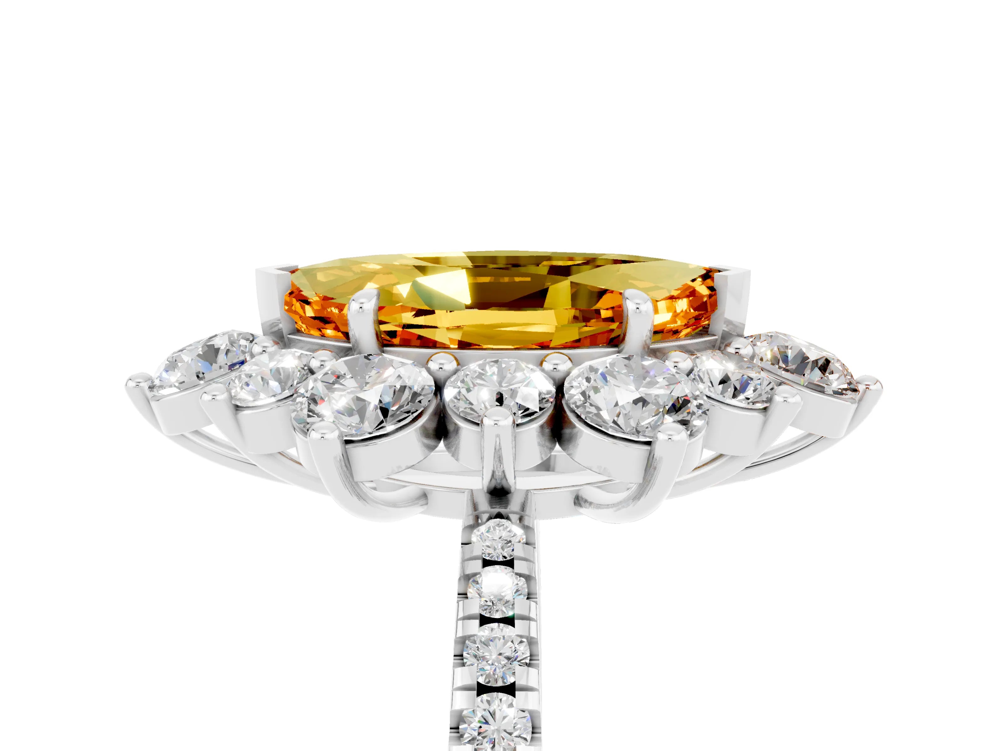White gold Marquise Cut Cut Diamond Floral Halo Pave Band with Prong Setting_5