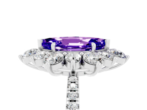 White gold Marquise Cut Cut Diamond Floral Halo Pave Band with Prong Setting_5