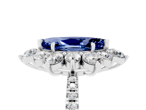 White gold Marquise Cut Cut Diamond Floral Halo Pave Band with Prong Setting_5