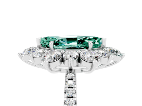 White gold Marquise Cut Cut Diamond Floral Halo Pave Band with Prong Setting_5