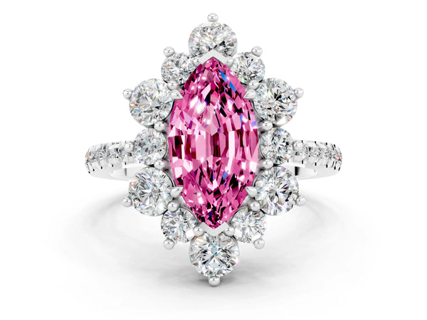 Platinum Marquise Cut Cut Diamond Floral Halo Pave Band with Prong Setting