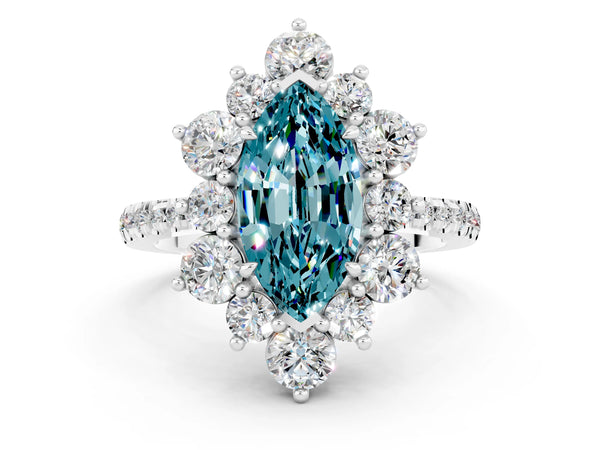 White gold Marquise Cut Cut Diamond Floral Halo Pave Band with Prong Setting