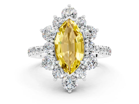 White gold Marquise Cut Cut Diamond Floral Halo Pave Band with Prong Setting