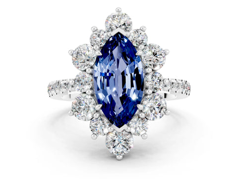 White gold Marquise Cut Cut Diamond Floral Halo Pave Band with Prong Setting
