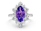 White gold Marquise Cut Cut Diamond Floral Halo Pave Band with Prong Setting