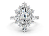 White gold Marquise Cut Cut Diamond Floral Halo Pave Band with Prong Setting
