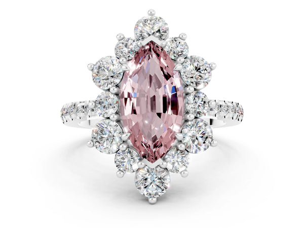 Silver Marquise Cut Cut Diamond Floral Halo Pave Band with Prong Setting