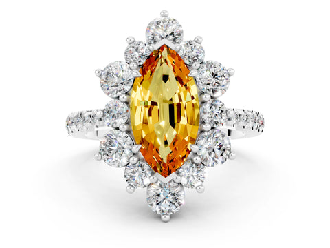 White gold Marquise Cut Cut Diamond Floral Halo Pave Band with Prong Setting
