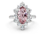 White gold Marquise Cut Cut Diamond Floral Halo Pave Band with Prong Setting