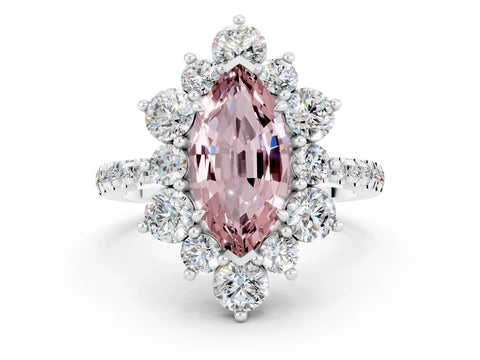 White gold Marquise Cut Cut Diamond Floral Halo Pave Band with Prong Setting