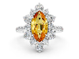 White gold Marquise Cut Cut Diamond Floral Halo Pave Band with Prong Setting