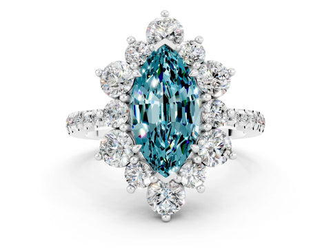 White gold Marquise Cut Cut Diamond Floral Halo Pave Band with Prong Setting