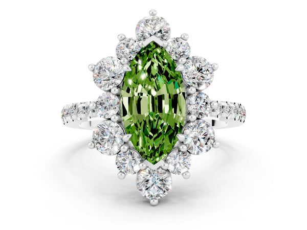 Silver Marquise Cut Cut Diamond Floral Halo Pave Band with Prong Setting