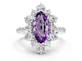 White gold Marquise Cut Cut Diamond Floral Halo Pave Band with Prong Setting