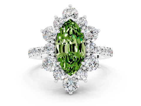 White gold Marquise Cut Cut Diamond Floral Halo Pave Band with Prong Setting